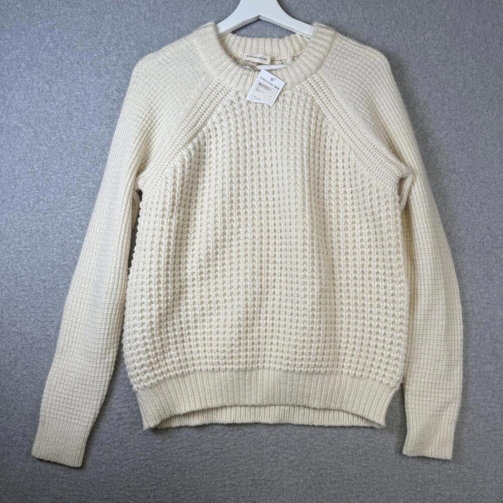 New Rebecca Taylor Women's Size Medium Cream Waffle Knit Sweater Cashmere Wool